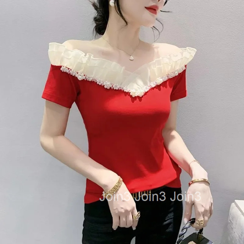 Sexy Womens T-shirt Summer Outfit Female Top Elegant Harajuku Fashion Korean Reviews Many Clothes Japanese Vintage Polyester