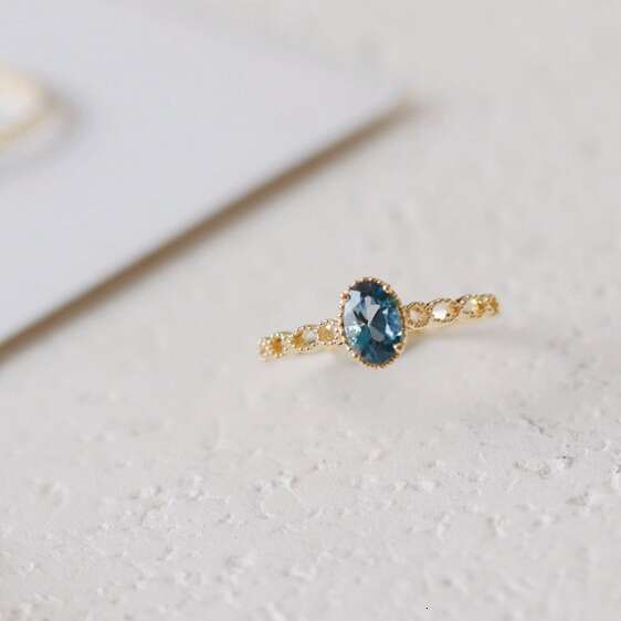 Pleasure Philosophy Same Style Gold Lace Hollow Versatile London High Imitation Blue Topaz Light Luxury Ring