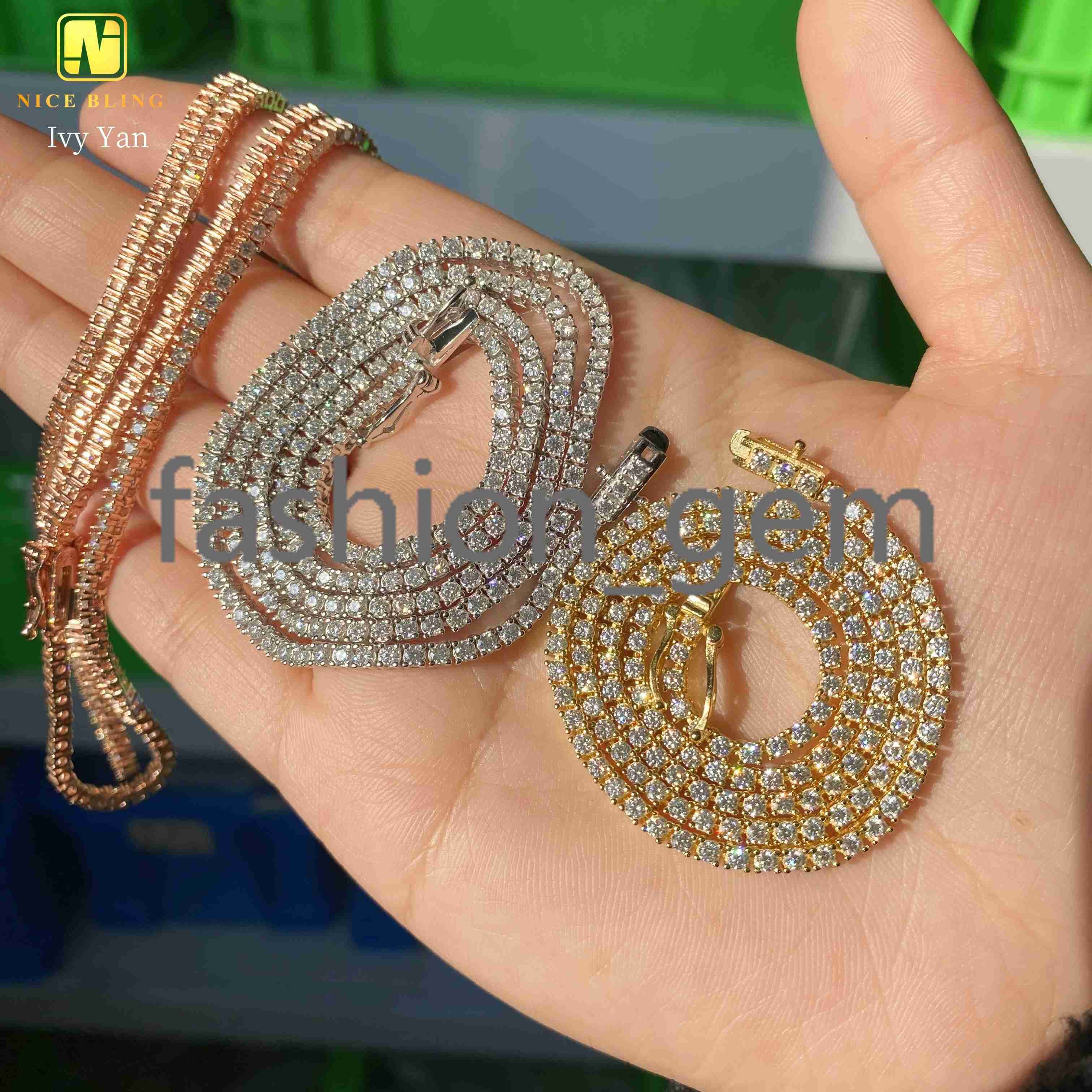 GRA Certificate Factory Price 925 Silver 2mm Hip Hop Jewelry Bracelet Necklace Iced Out VVS Moissanite Diamond Tennis Chain