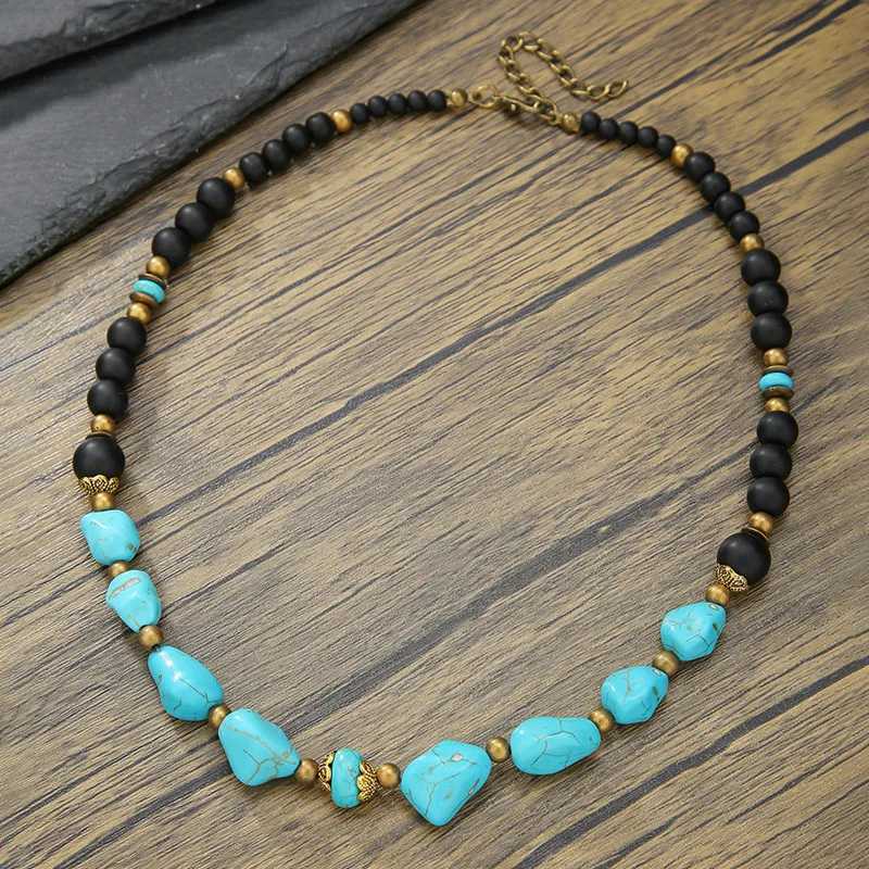 1PCS Fashion Irregular Turquoise Chains Necklace For Men Women Boho Stone Pendant Necklaces Jewelry W250618