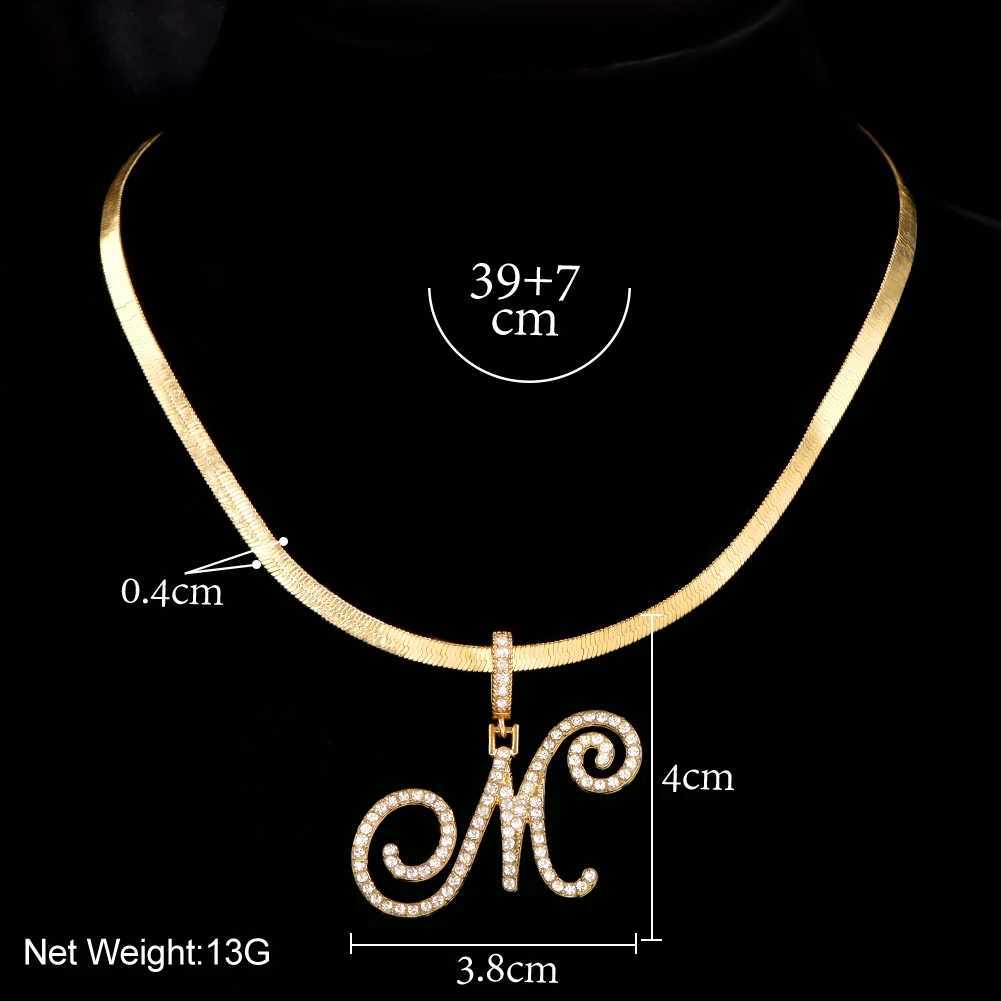 A-Z Initial Bling Cursive Letter Necklace for Women and Girls Gold Plated Snake Chain Alphabet Pendant Clavicle Necklaces Collar Jewelry W250618