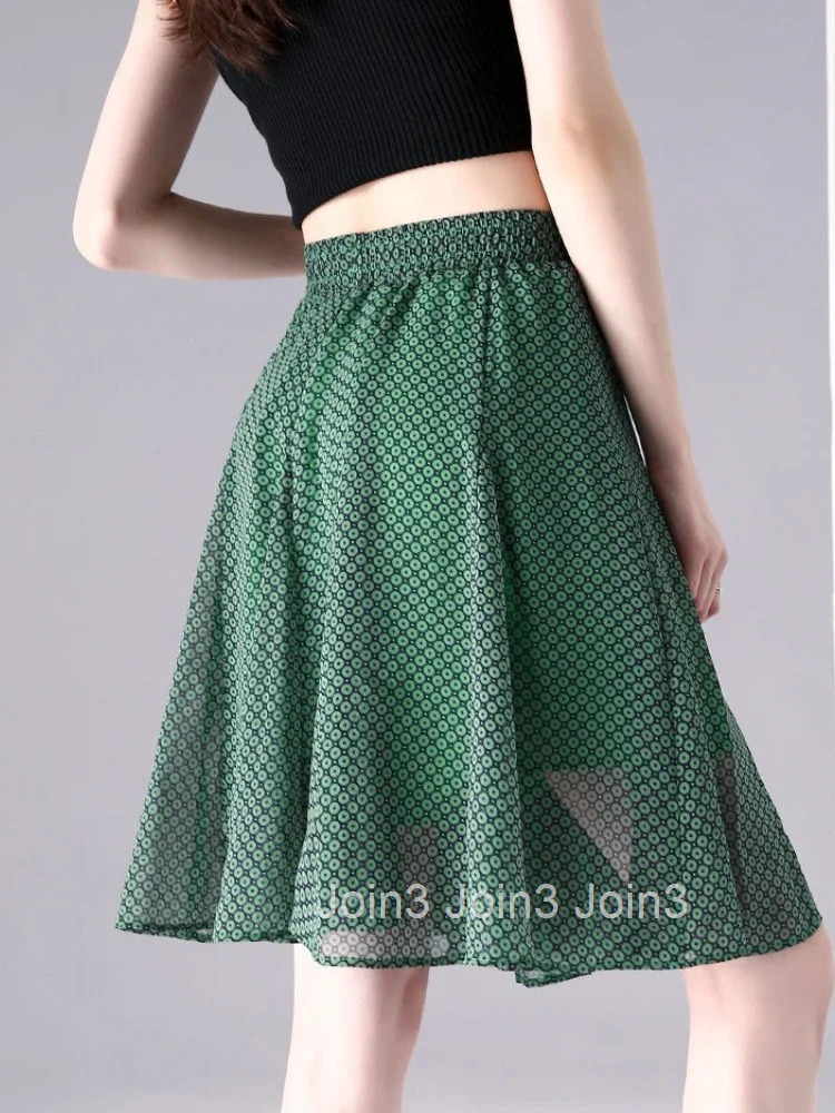Midi High Waist Chiffon Green Woman Skirt Luxury Elegant Vintage Y2k A Line Streetwear Korean Style Premium V Skirts for Women