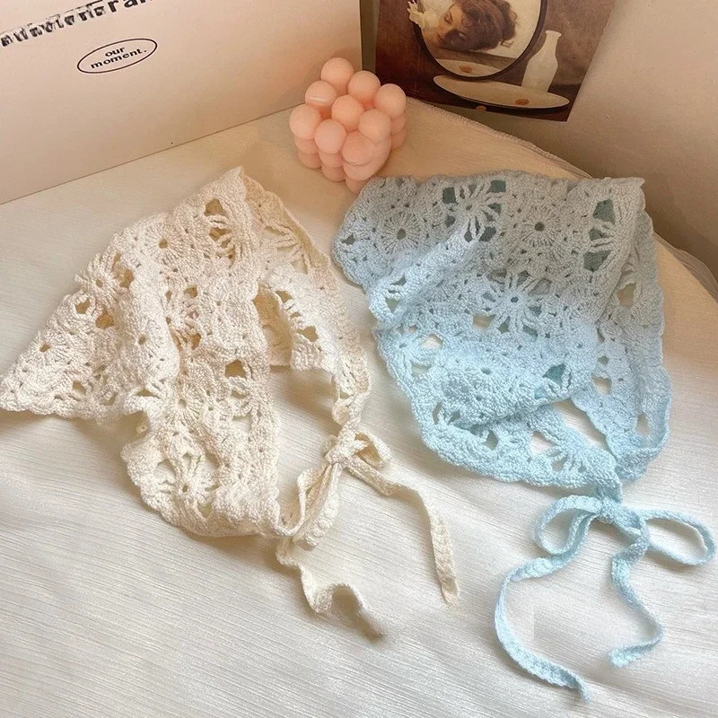 Hat French Pastoral Style Triangle Headband Handmade Fashion Knitted Headscarf Crochet Headband Towel Retro Flower Headscarf 250617