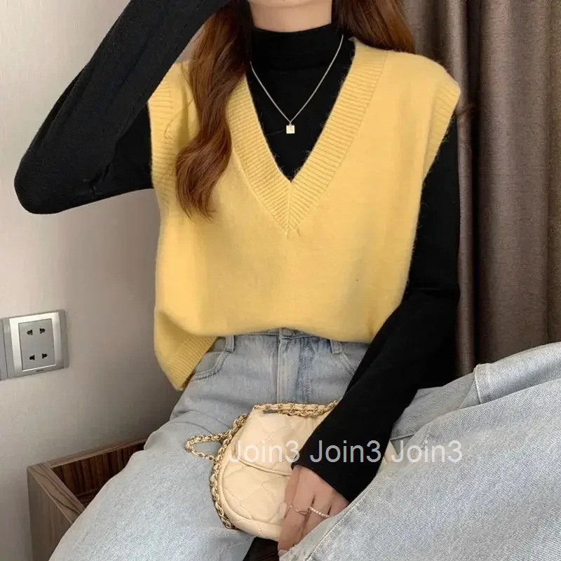 Womens Sweater Yellow Vest Short Knit Tops for Woman Green Crop V-neck Korean Style Winter Thermal Blouse Tall Long Sleeve Warm