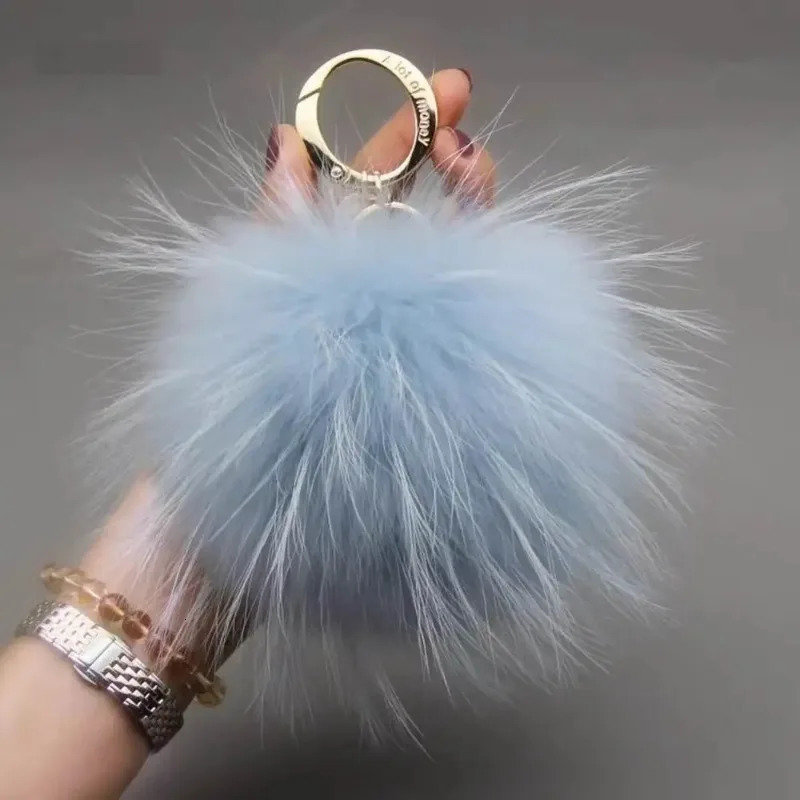 15cm Real Racoon Fur Pompom High Quality Keychain Key Chain Metal Ring Pendant For Women F281 250618