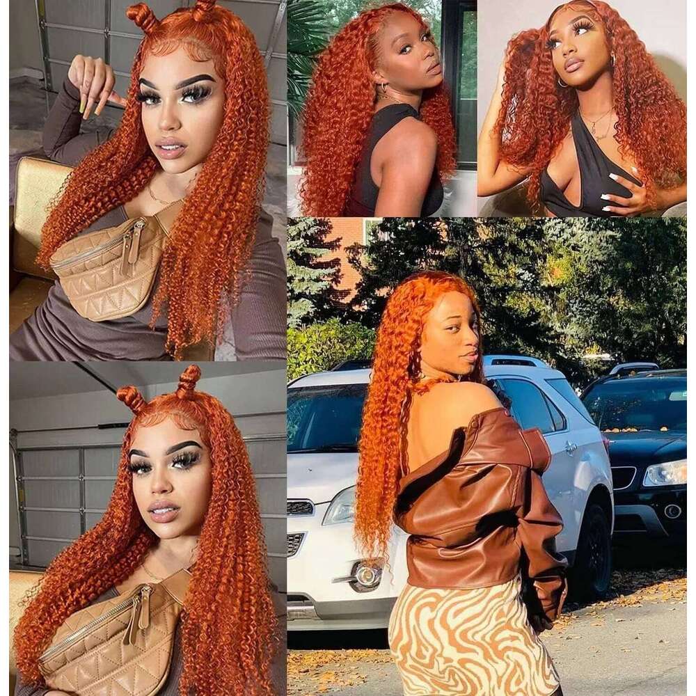 250% Density 13x4 Curly Orange Ginger Wig 13x6 Transparent HD Deep Wave Lace Front Frontal Human Hair Pre Plucked