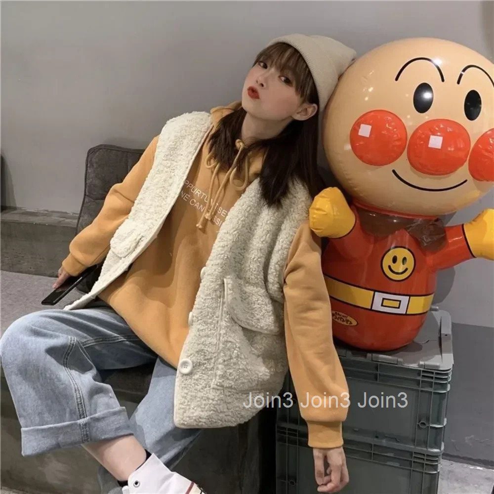 Lamb Plush Solid Color Korean Style Lady Giletes Autumn Warm Cold Clothes Fashion 2025 Womens Vests Coats on Sale Sleeveless