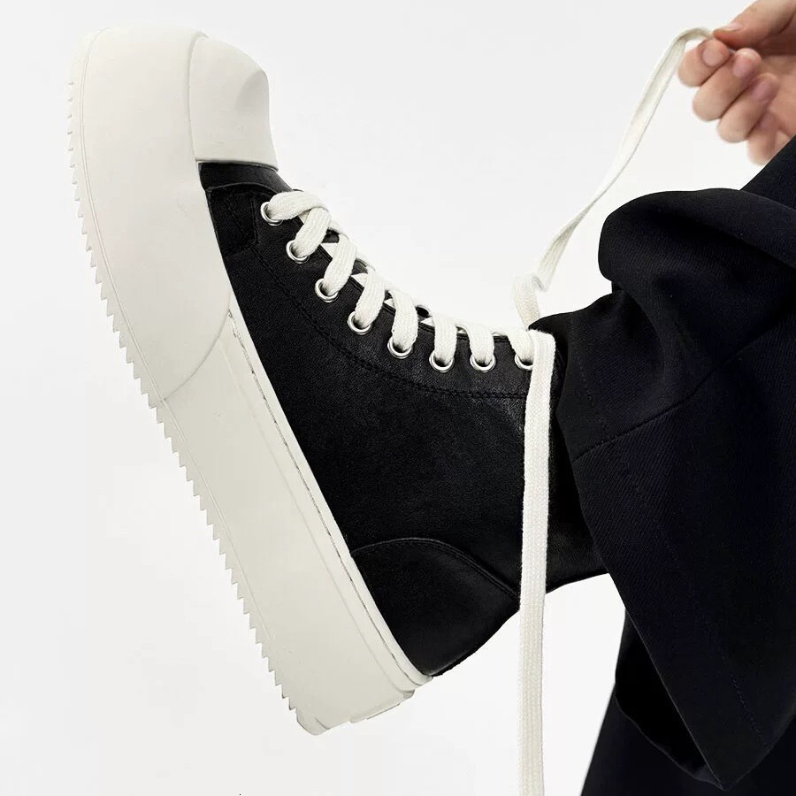 Minimalist Chunky Sneakers Trendy Men S High Casual Shoes Street Milky Thick Soled Leather Commuter Casual Derby Shoes Trend Ddmysaturn