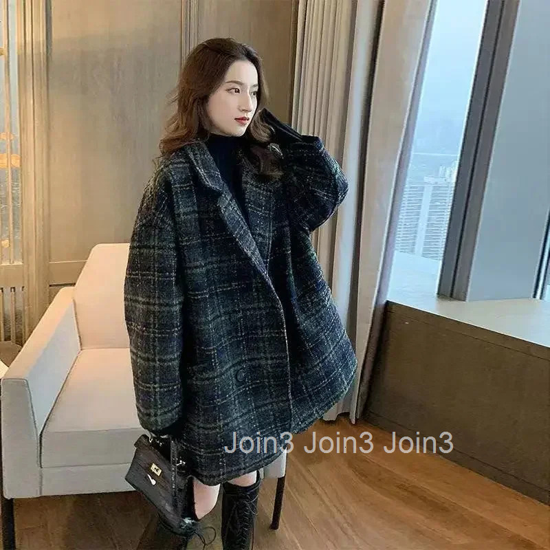 Medium Length Blazer Woman Check Winter Outerwears Plaid Jacket In Promotion On Korean Style Coats for Women Trend 2025 Sale New