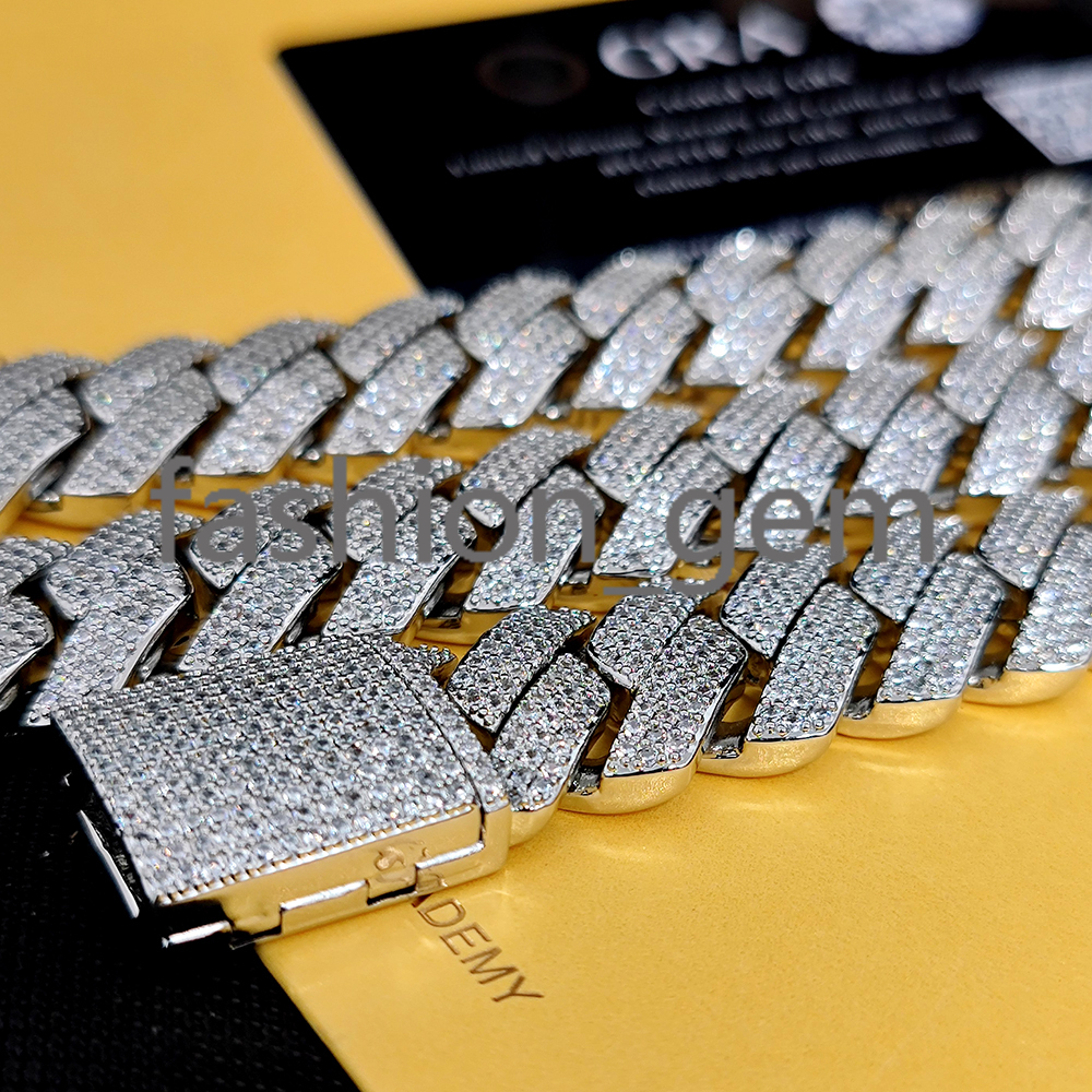 High Quality 925 Sterling Silver Cuban Necklace Hip Hop Jewelry Shiny VVS Diamond Prong Miami Cuban Link Chain for Women