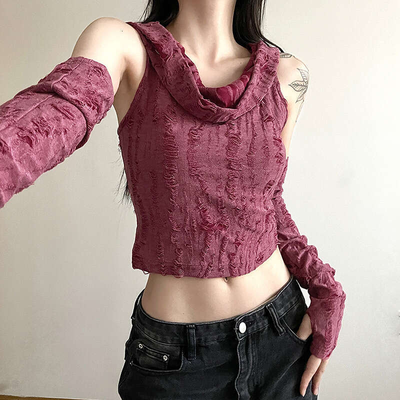 Summer New Women's Solid Color Slim Fit Crop Top Street Fashion Hooded Sleeveless Vest B5