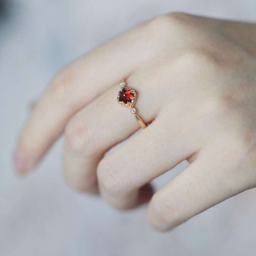 Grenade Drunken Encounter Natural Same Style Green Chalcedony Red Pomegranate Tower Top Sugar Bag Mountain Light Luxury Ring