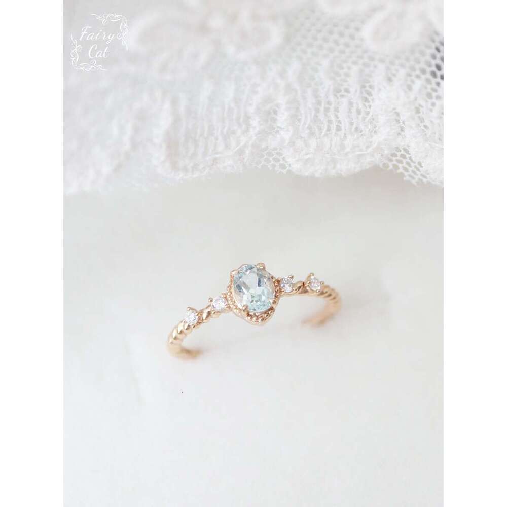 Cloud Mist Pine Forest" Niche Fresh Sky Blue High Imitation Topaz Light Luxury Versatile Ring