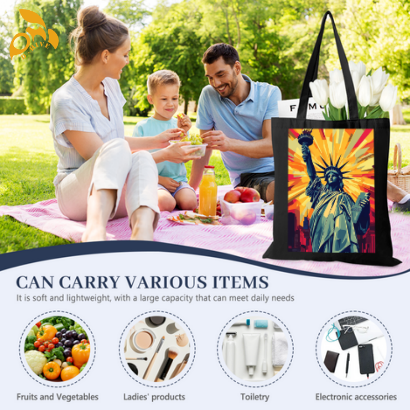 Free shipping super fashion designers customize lightweight and high-quality black full-print canvas tote DIY bags