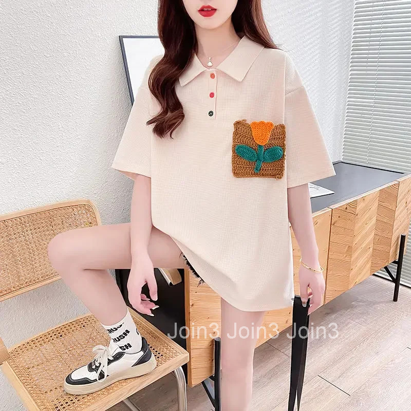 Baggy Woman Tshirt Summer Outfit Polo Neck T Shirt for Women Womens Short Sleeve T-shirt with Collar Casual Tops on Offer Cheap