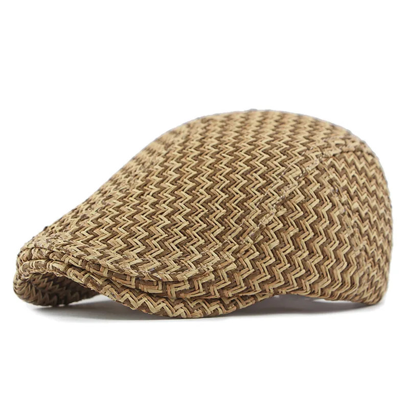 Beret Spring Summer Straw Sun Cap Hat Men Women Breathable Flat Beret Cap Male Female Adjustable Artist Painter Beret Hat 250604