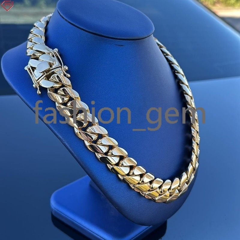 18K Gold Plated Cuban Link Chain Plain Necklace 20MM Custom Rapper Men Hip Hop Plain Gold Moissanite Chain