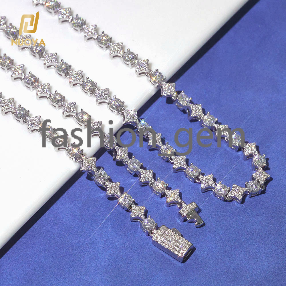 6mm Star Shape Shiny VVS Moissanite Necklace Custom Womens Fine Jewelry 925 Sterling Silver Tennis Chain