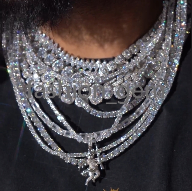 Hiphop Iced Out Tennis Necklace 925 Sterling Silver 2mm 3mm 4mm 5mm VVS Moissanite Tennis Chain