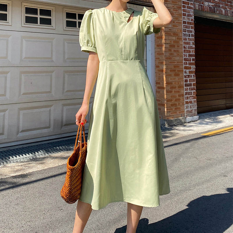 D1998 Personality Spring and Summer New French Tea Dress High-end Long Dress Gentle Style Careful Hollow Puff Sleeve Dress