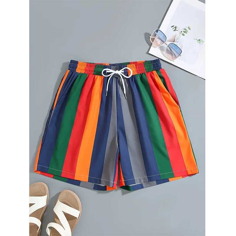 Stripe 3D Printed Board Shorts Casual Mens Graphic Short Pants Summer Hawaiian Breathable Swim Trunks Kids Loose Ice Shorts 2025 XJ250618