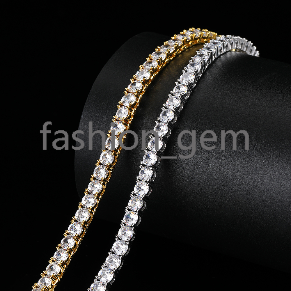 3mm Hip Hop Jewelry Iced Diamond Tennis Chain Silver Plated Brass Bling Tennis Chain Necklace Women