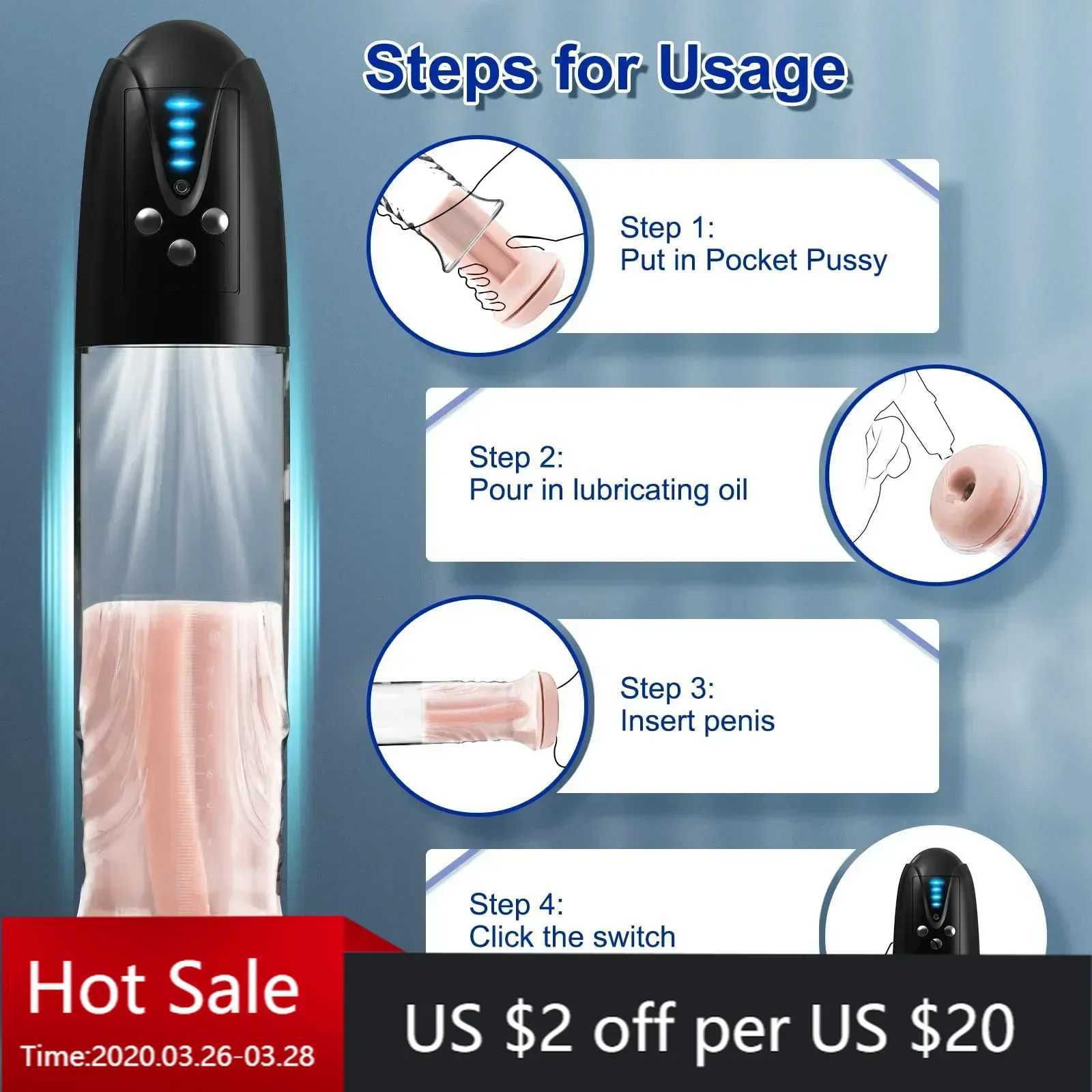 61830cm Electric Penis Pump with Pocket Pussy Automatic Enlargement Extender Vacuum Male Masturbator Adult Sex Toys for Men W250618