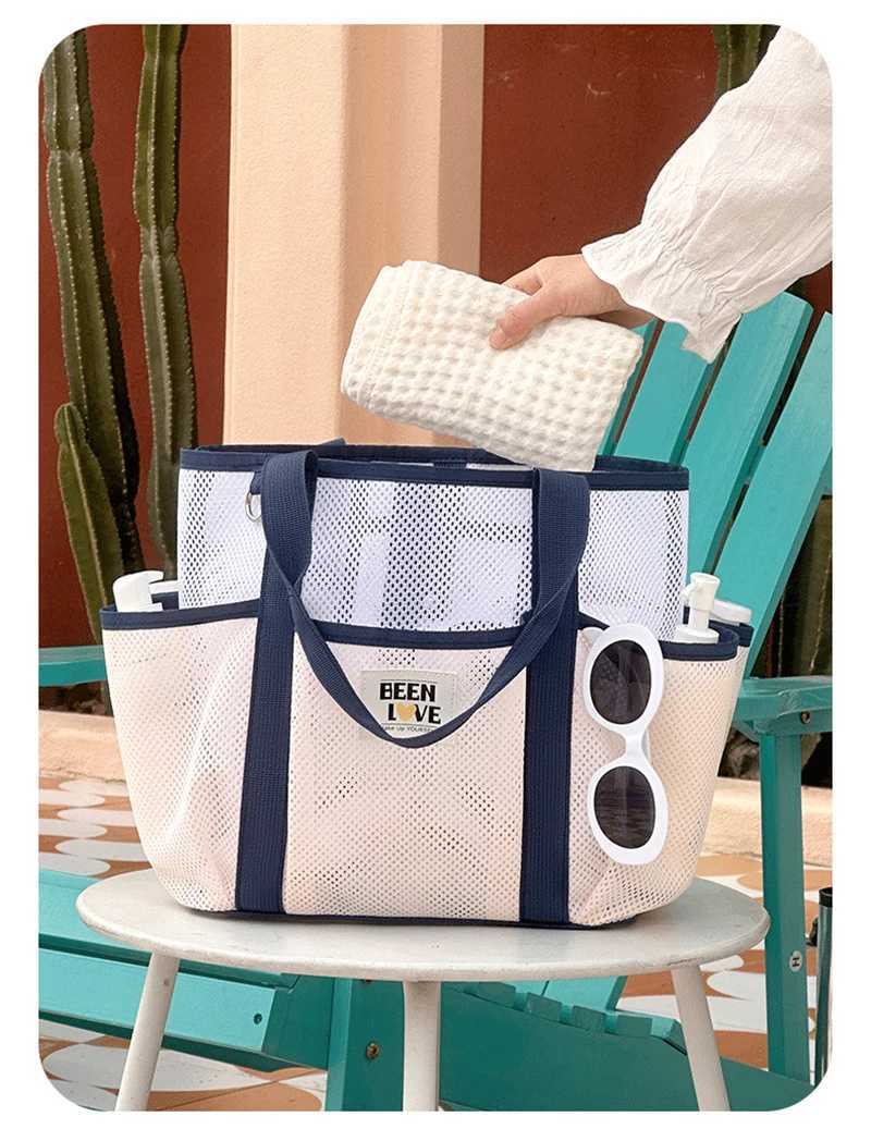 Handheld Mesh Beach Bag Breathable Large Capacity Storage Bag Swimming Toiletry Handbag INS Quick Dry Travel Shoder Bag B250618