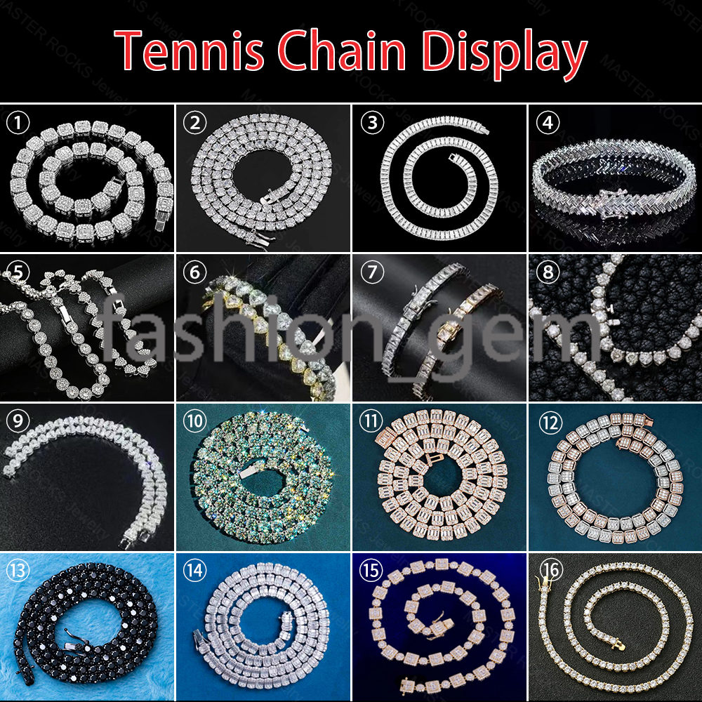 Bling Hiphop Tennis Chain 4mm Pass Testter Blue Diamond 925 Silver Vvs Moissanite Tennis Chain
