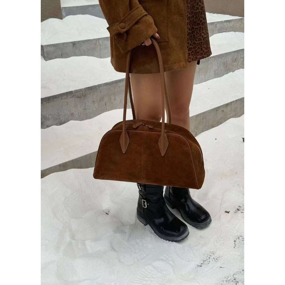vintage england stylish matte coffee color boston tote genuine suede leather women tophandle handbag leisure daily shoulder bag