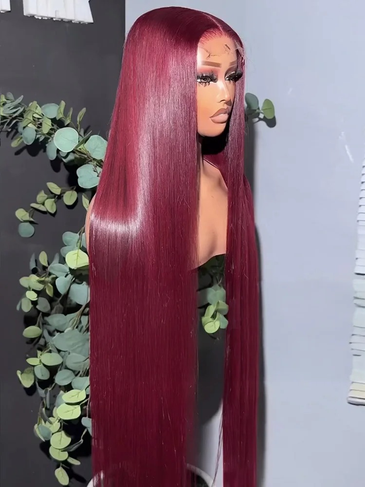 99j Burgundy Hd Human Hair Lace Frontal Wig 13x4 Brazilian Bone Straight Red Colored Lace Front Human Hair Wigs 30 40 Inch Synthetic For Women