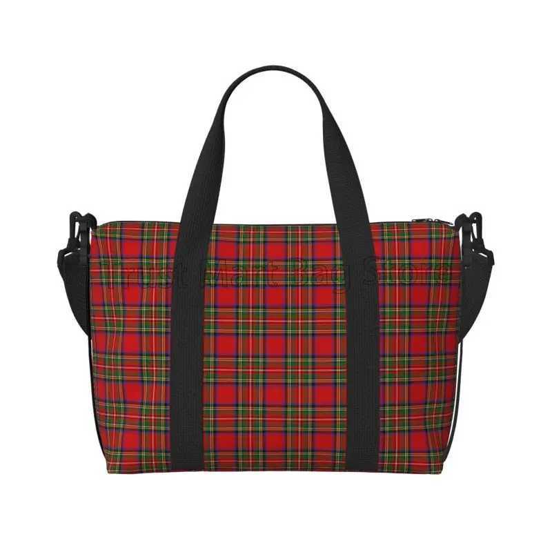 Customized Plaid Tartan Red Duffel Bag Sports Gym Bags Unisex Portable Waterproof Weekend Overnight Bags with Shoulder Strap W250618