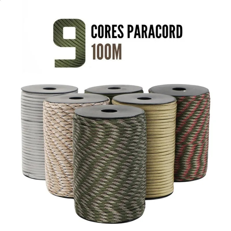 100M 550 Military Standard 9Core Paracord Rope 4mm Outdoor Parachute Cord Survival Umbrella Tent Lanyard Strap 250611