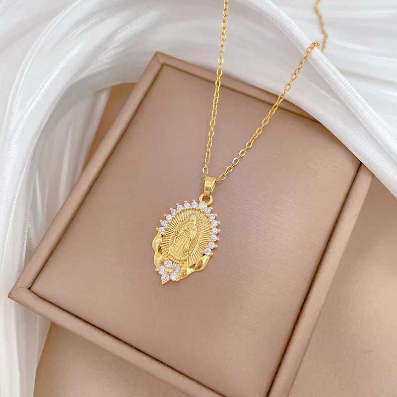 Fashion Exquisite Gorgeous Virgin Mary Necklace Classic Personalized Flower Hundred Stainless Steel Lucky Girl Party Gift W250618