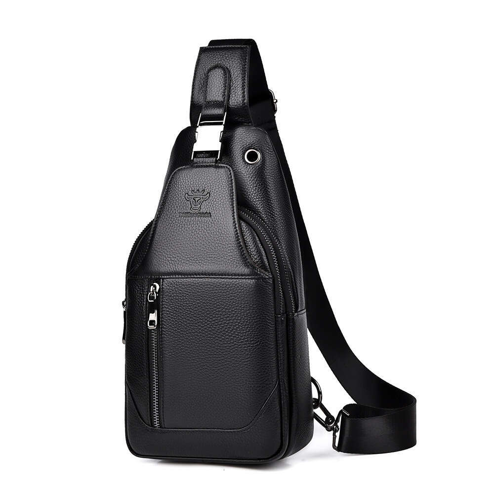 Men's Crossbody Genuine Leather Litchi Texture High-end Business Shoulder Multifunctional Chest cross bag First Layer Cowhide Small for Men mini 