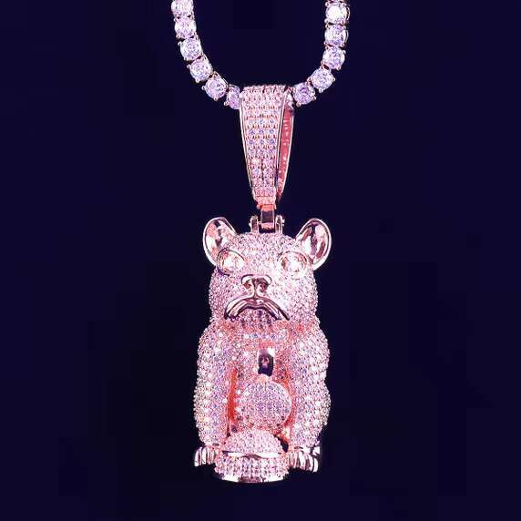 Hot Sale In-Stock 925 Sterling Silver Luxury Jewelry for Men Iced out VVS Moissanite French Bull Dog Pendant