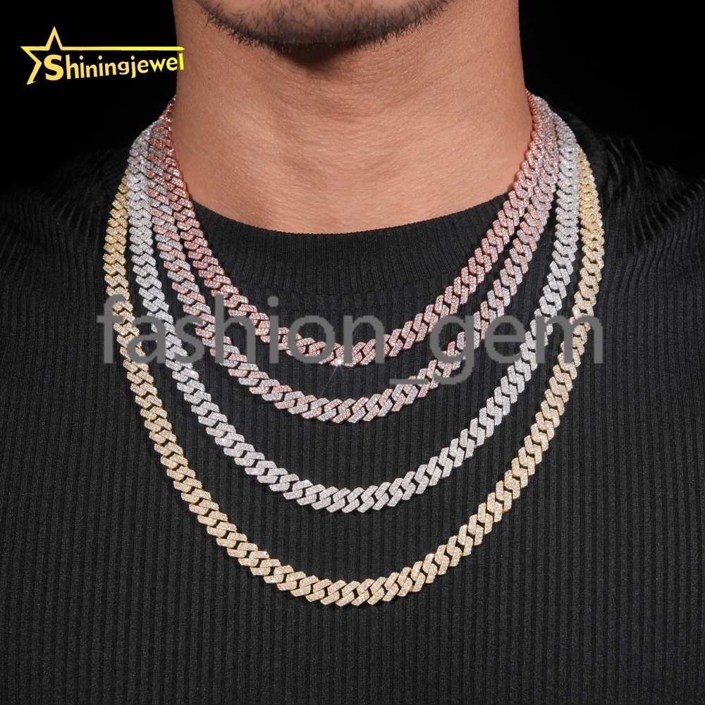 Hot Sale 8mm Iced Out Cuban Link Chain 925 Sterling Silver Gold Plated Pass Diamond Test VVS Moissanite Cuban Necklace
