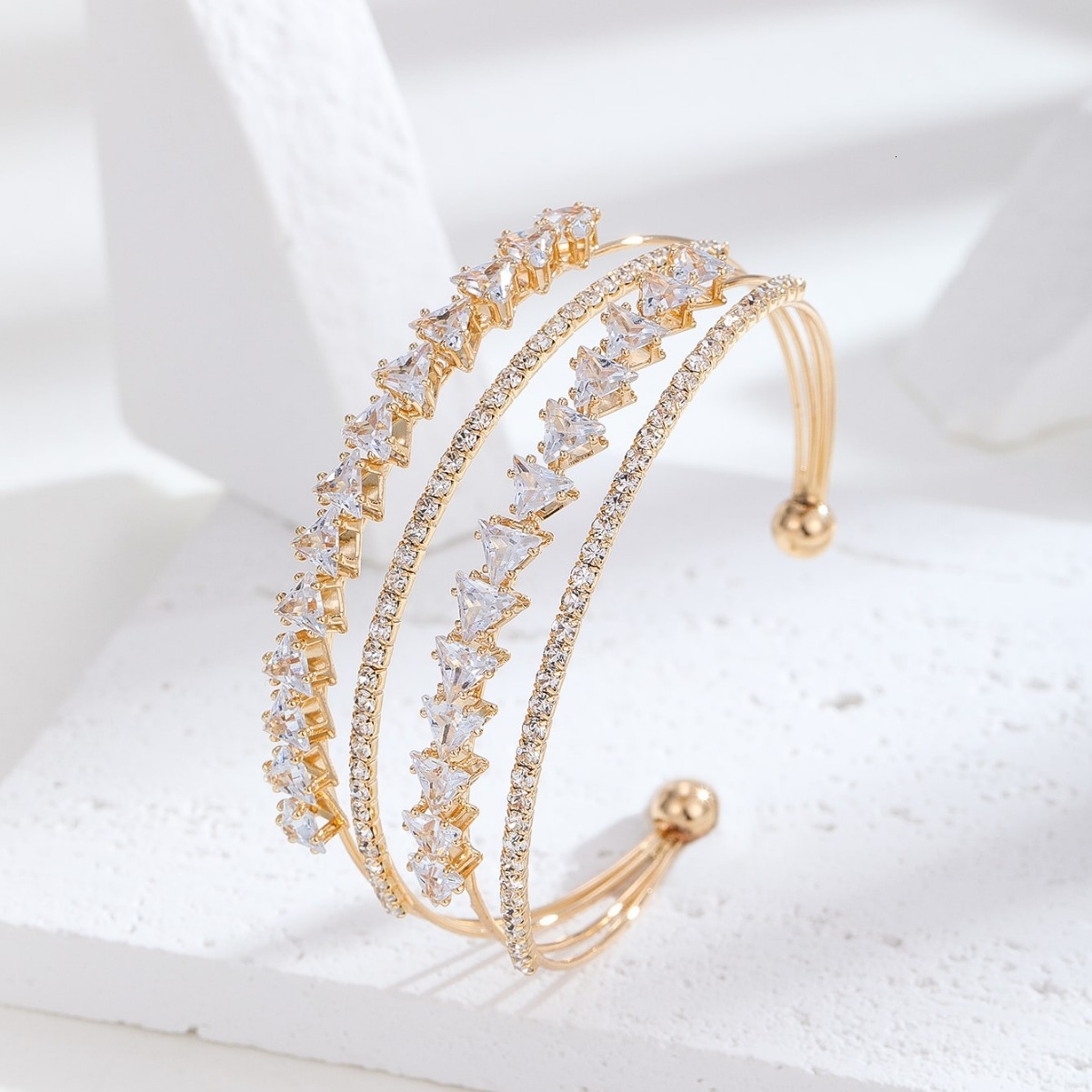 Japanese and Korean Style Fashion Adjustable Open Simple Personality Inlaid Zircon Full Multi-layer Design Bracelet