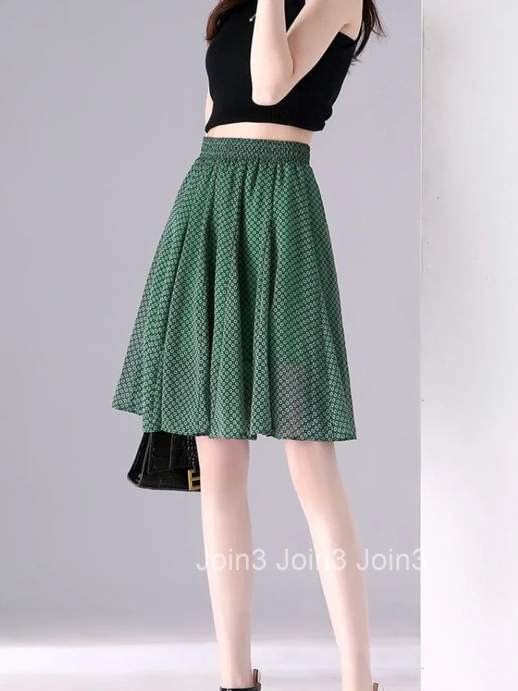 Midi High Waist Chiffon Green Woman Skirt Luxury Elegant Vintage Y2k A Line Streetwear Korean Style Premium V Skirts for Women