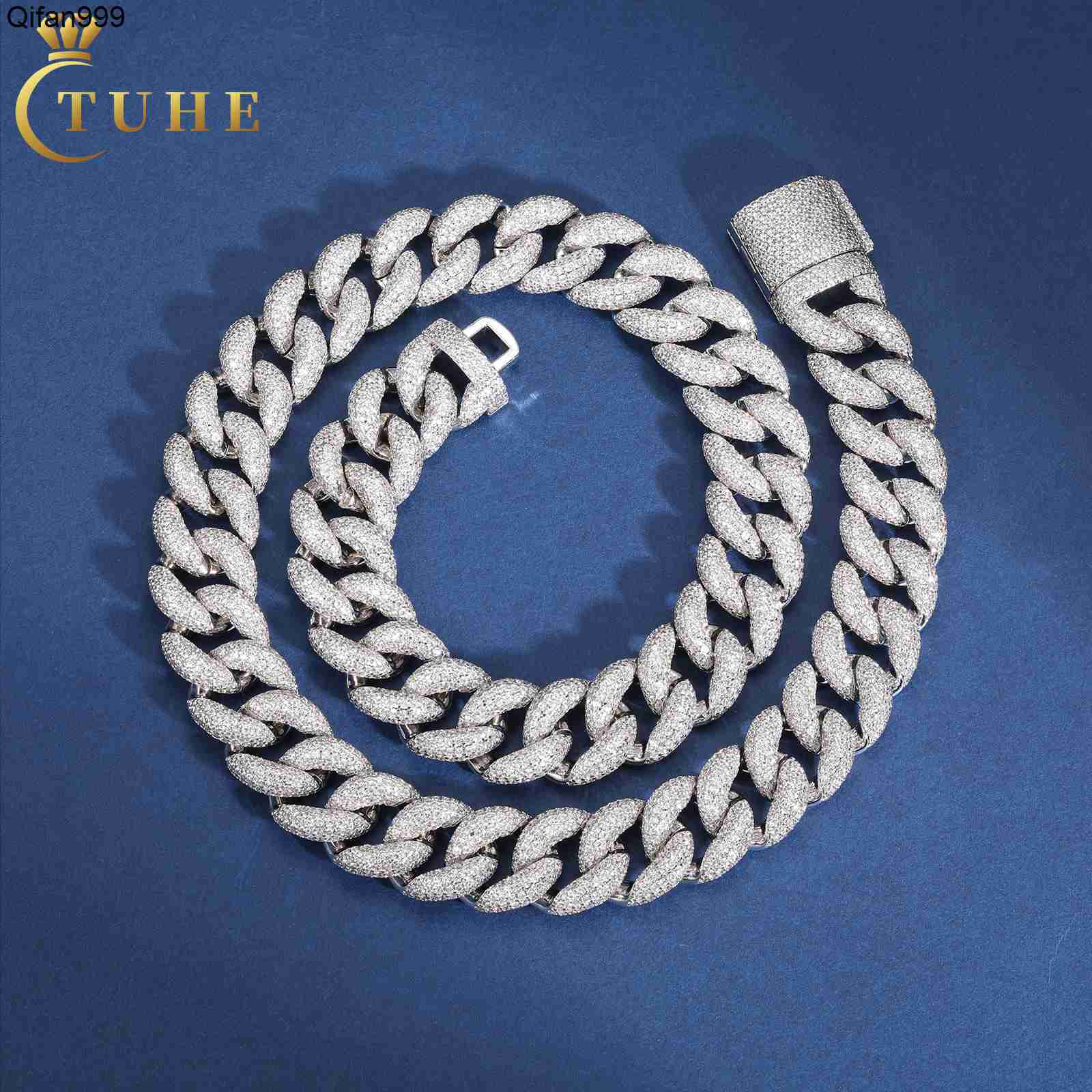 Mossanite Hip Hop Jewelry 16mm 925 Sterling Silver VVS Moissanite Diamond Iced Out Cuban Link Chain Necklace for Men