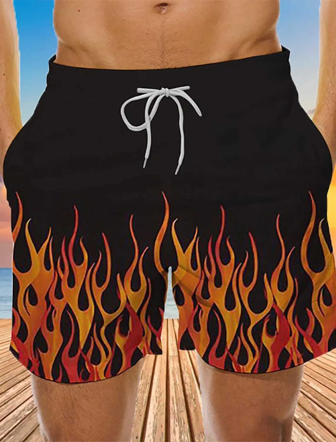 Colorful Flame Shorts Mens 3D Printed Swimwear 2024 Summer Fashion Swim Shorts Beach Tennis Shorts Sports Fitness Ice Shorts XJ250618
