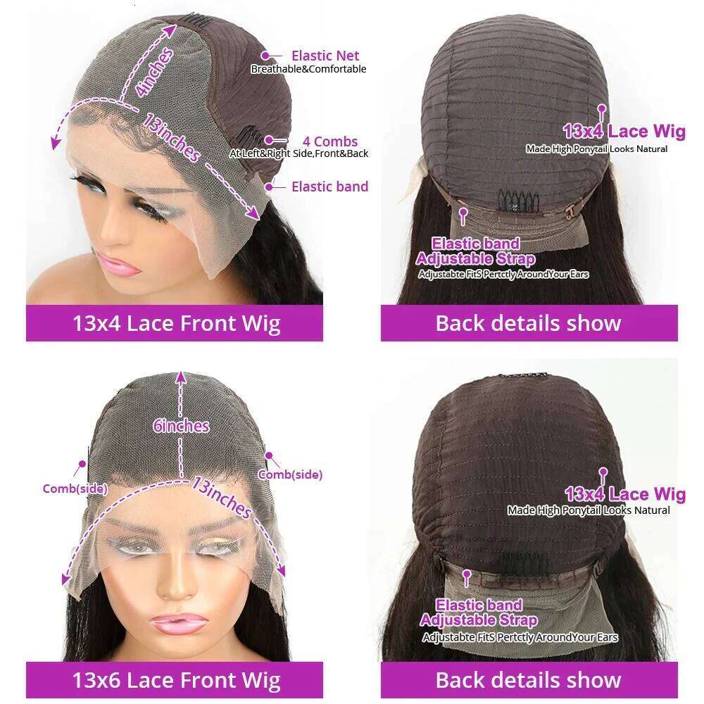 Mossily 30 42 Inch HD 13x6 Frontal Wigs Human Hair Straight Black 100% Raw Wig Brazilian Preplucked Lace Front 220 Density