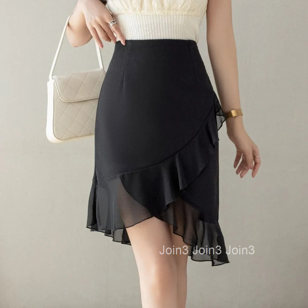 Mini Chiffon Wrap Short Woman Skirt Tight Patchwork Skirts for Women Black Cute Ruffle Kawaii Y2k Vintage Premium Aesthetic V
