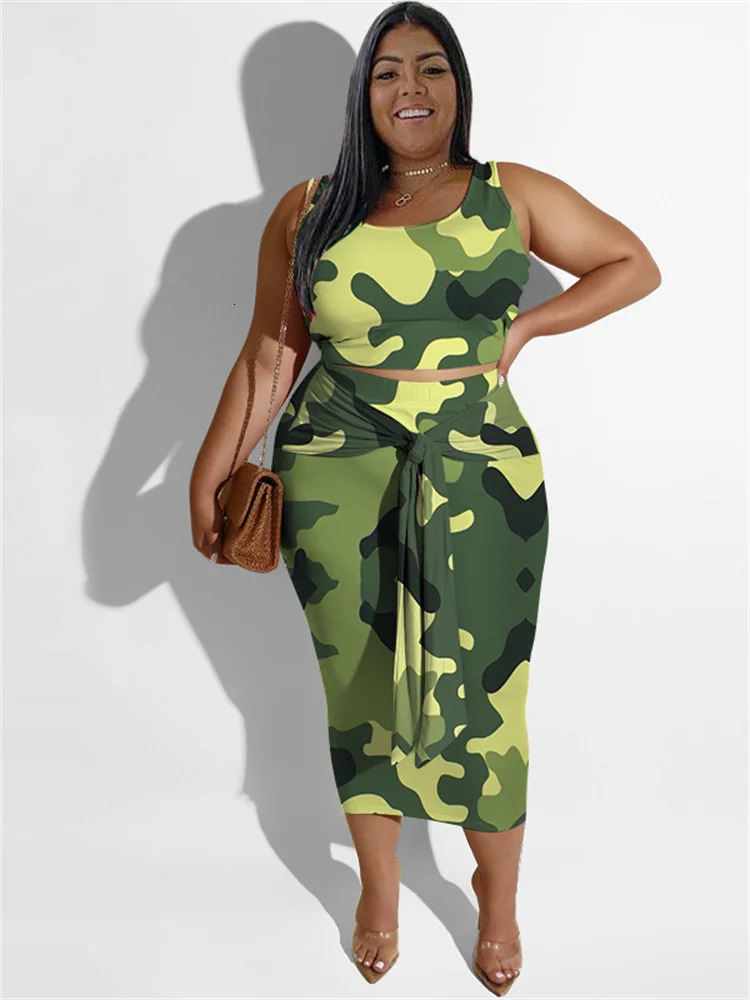 Wmstar Plus Size Dress Sets Women Clothing Floral Printed Two Piece Set Crop Top Bandage Skirts Matching Wholesale Drop 250609