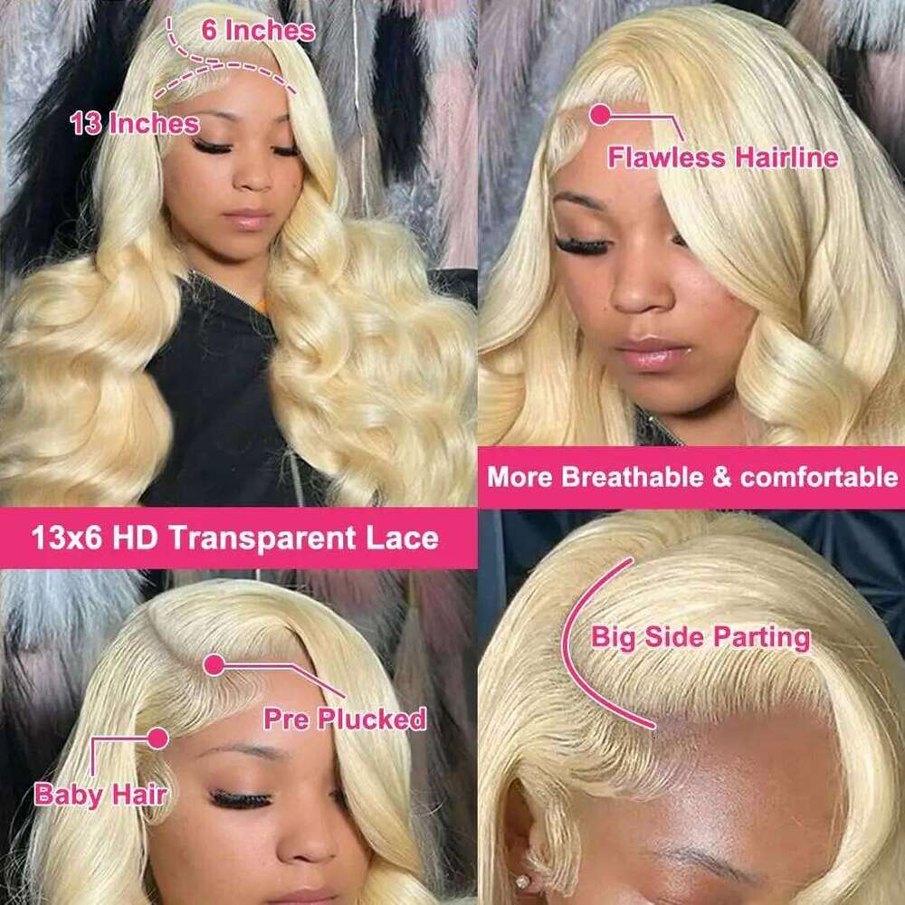 613 13x6 Hd Frontal Body Wave Human Wigs Pre Plucked Brazilian Hair 30 inch Blonde 13x4 Lace Front Wig for Women