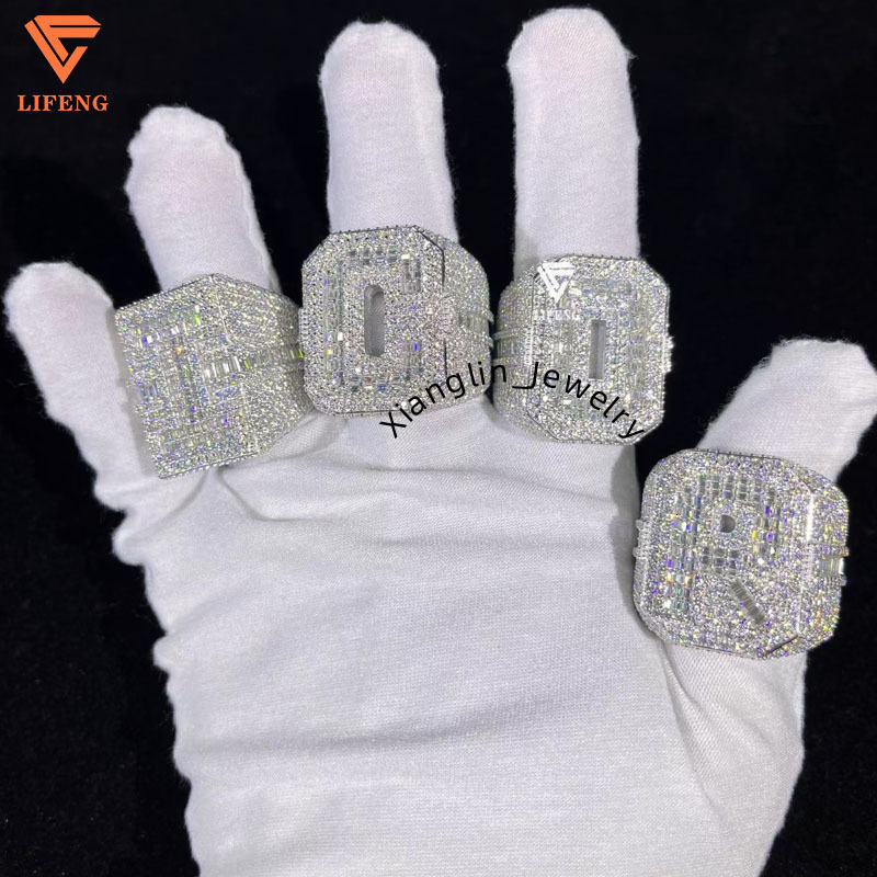 Hip Hop Rings Jewelry Custom Letter Lab Grown Diamond Iced Out VVS Moissanite Rings Sterling Silver 925 Luxury Rings for Men