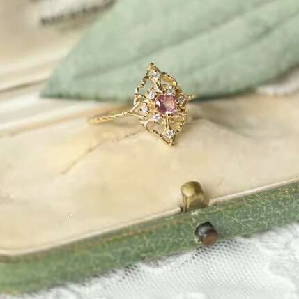 Pink Lady Exquisite Hollow Red Tourmaline Same Style Light Luxury Versatile Ring Women's Gift