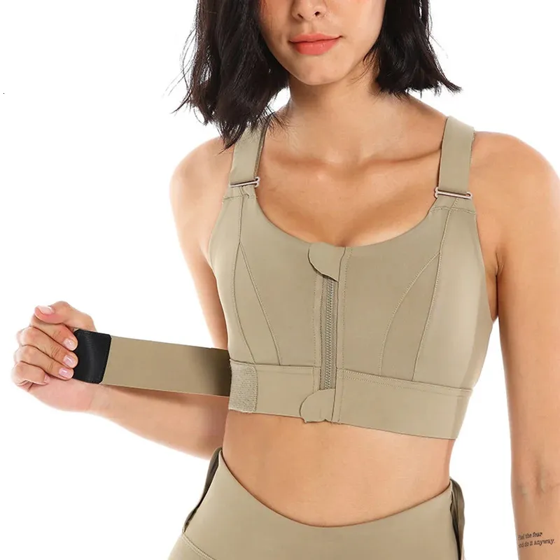Womens sports bra tight fitting crop top yoga vest front zipper plus size adjustable shoulder straps shockabsorbing shirt gym fitness 241009