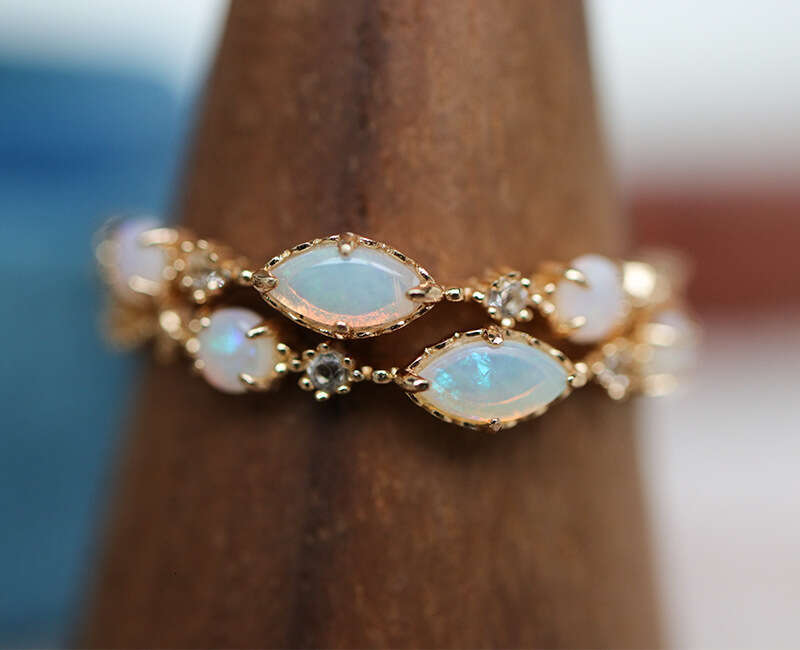 Light Luxury Style Palace Natural Opal Protein Stone Hollow Pattern Ring for Women Ins