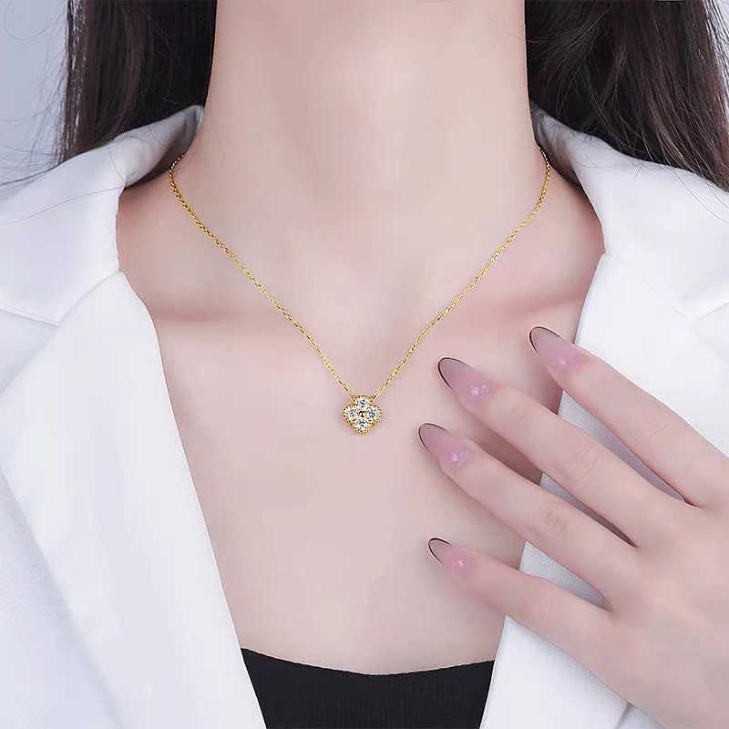 IOGOU Flower Clover Moissanite Pendant Necklace 925 Silver Clavicle Adjustable Chain for Women Girls Gift GRA Certified Jewelry W250618